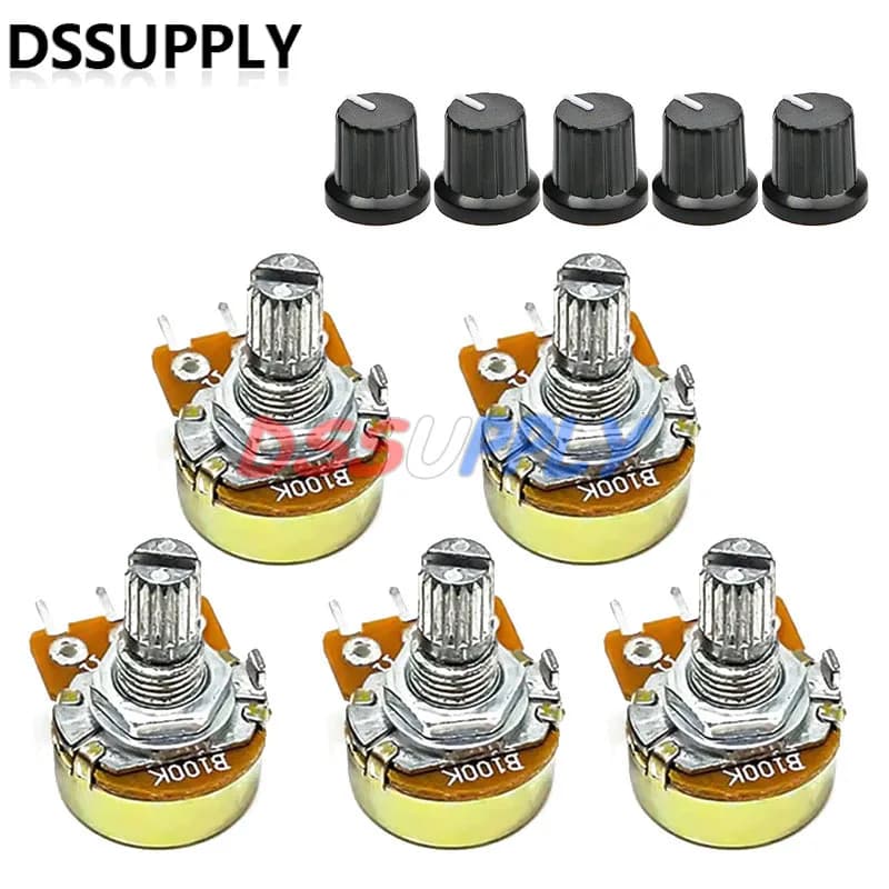 5 Set WH148 15mm Resistore potenziometro Linj ku a 3 pin 1K 2K 5K 10K 20K 50K 100KΩ Ohm för Arduino med AD2 Vit Ratt