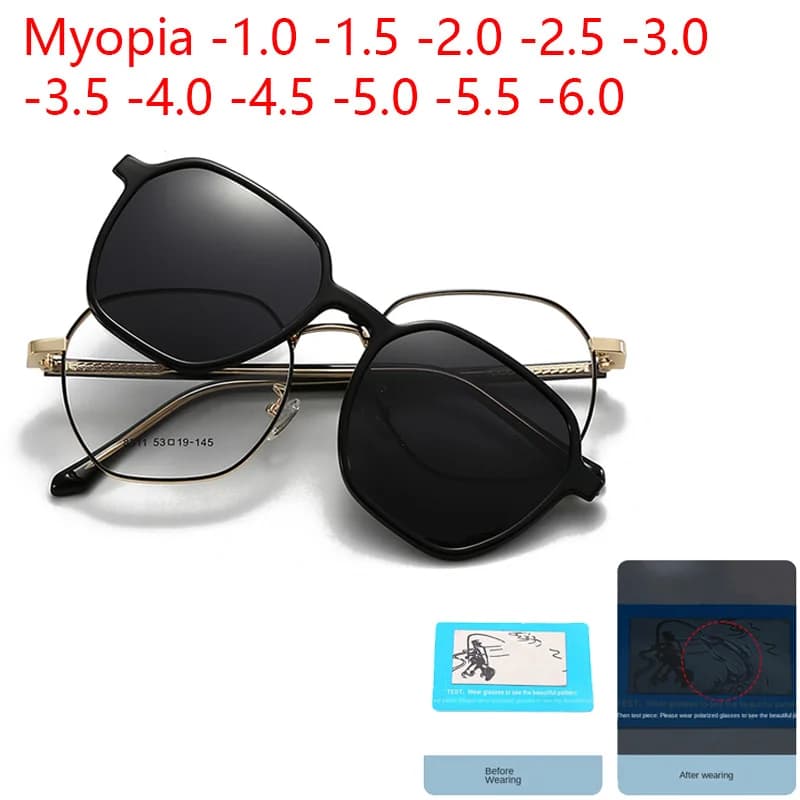 2 IN 1 Men's and Women's Polarized Magnet Clip Optical Myopia Glasses Driving Polarized Sunglasses Magnetic Clip-on Glasses