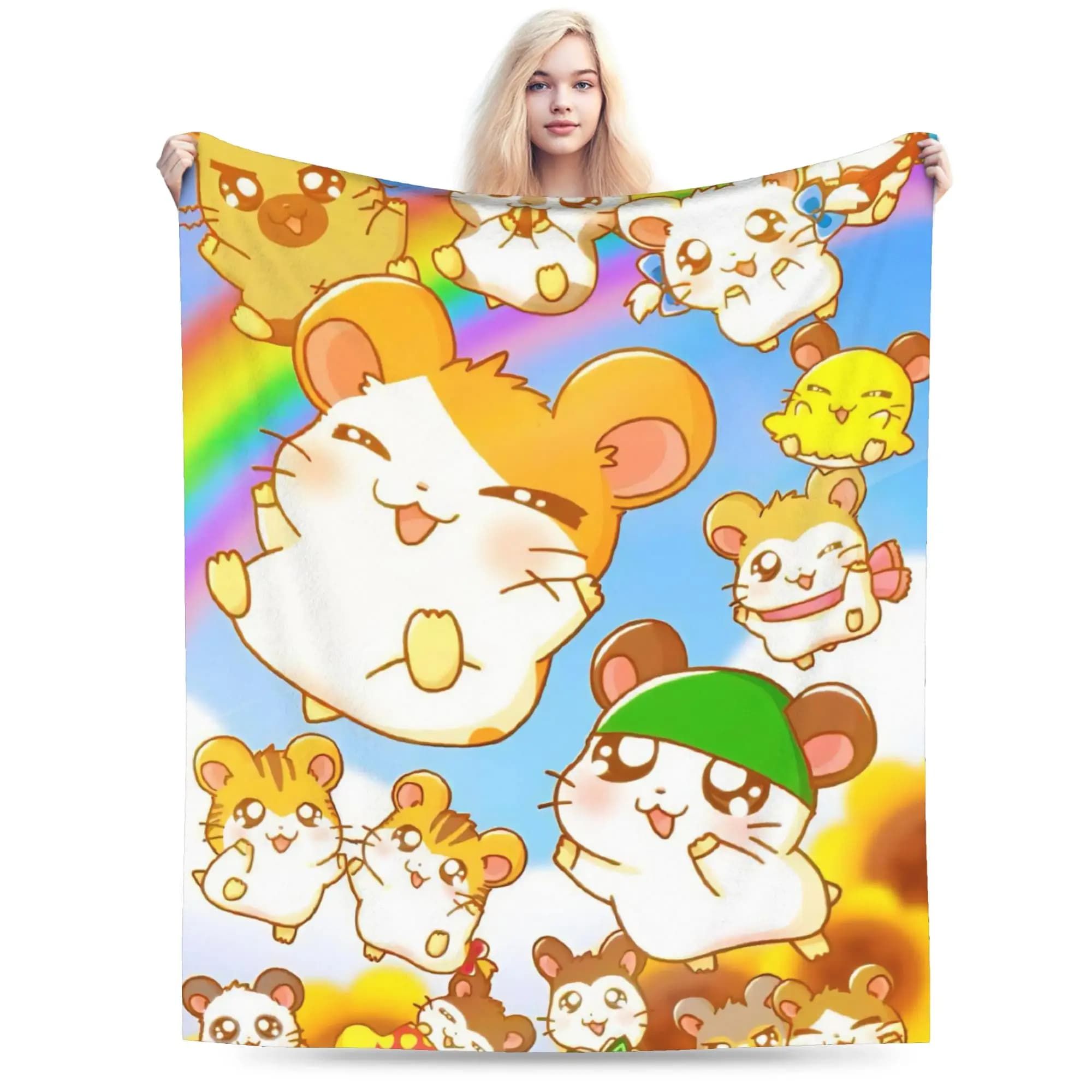Simpatica coperta morbida e calda Hamtaro per bambini, per adulti, in peluche, comoda coperta per divano, sedia, copriletto in flanella