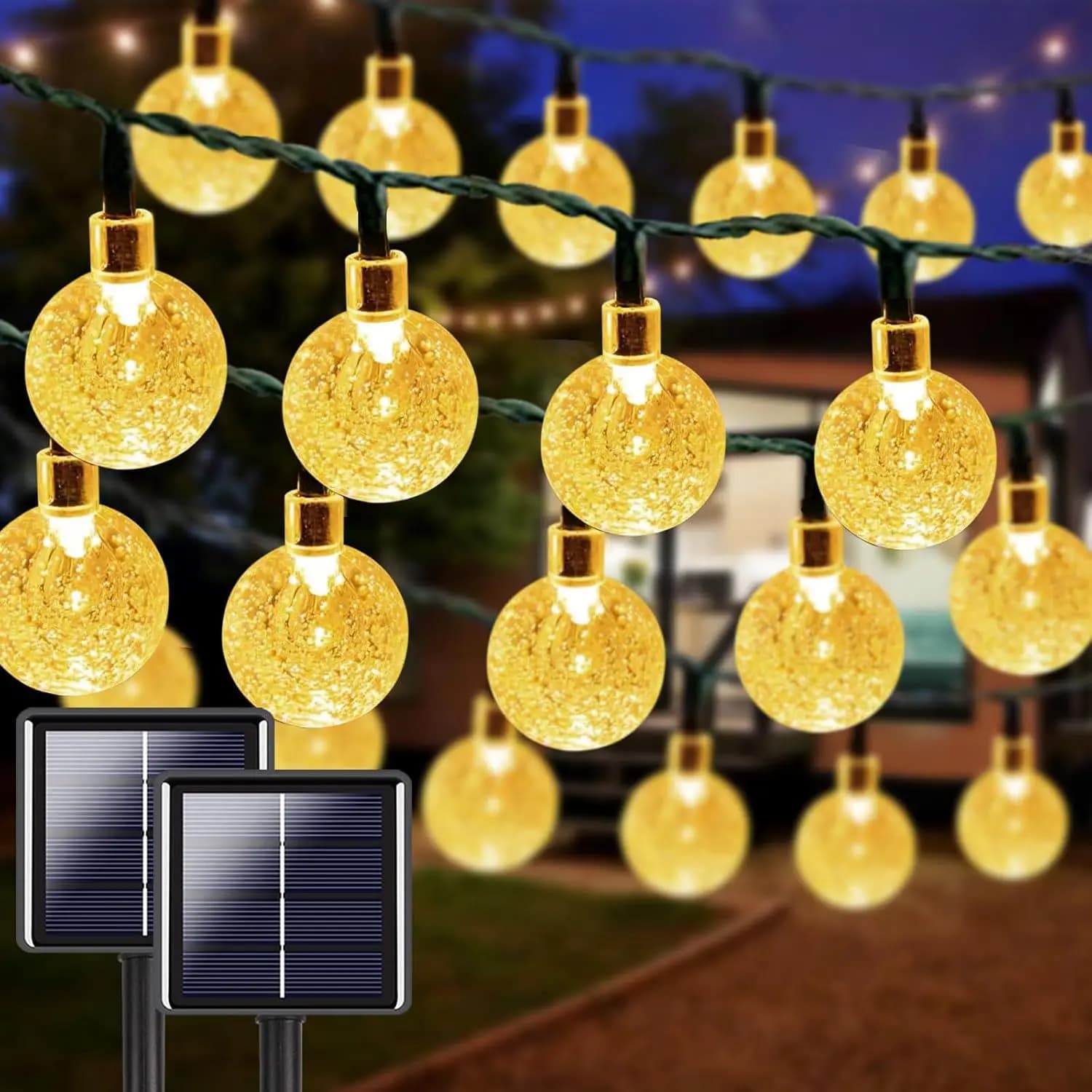 Nuova luce solare a led per esterni, lampada a sfera di cristallo impermeabile, ghirlanda di Natale, lucine per la decorazione del giardino delle feste