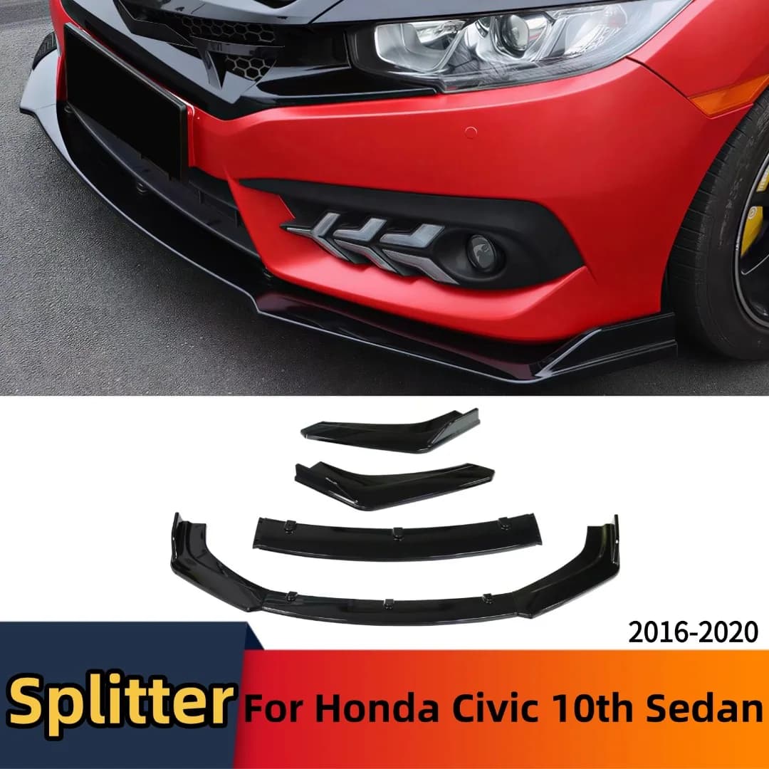 Front Bumper Lip Chin Decoration Tuning Accessories Splitter Trim Glossy Black Body Kit For Honda Civic 10th Gen Sedan 2016-2020
