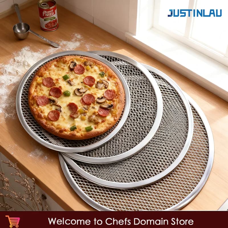 6-14 Inch Pizza Baking Pan Thickened Round Aluminum Pizza Screen Baking Pan DIY Non-stick Mold Oven Hollow Pie Mesh Baking Tool