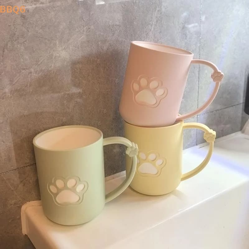1 pz Simpatico Portaspazzolino Portatile in Plastica a Forma di Zampa di Gatto con Manico, Bicchiere per Spazzolino e Collutorio per Coppie, Tazza da Bagno