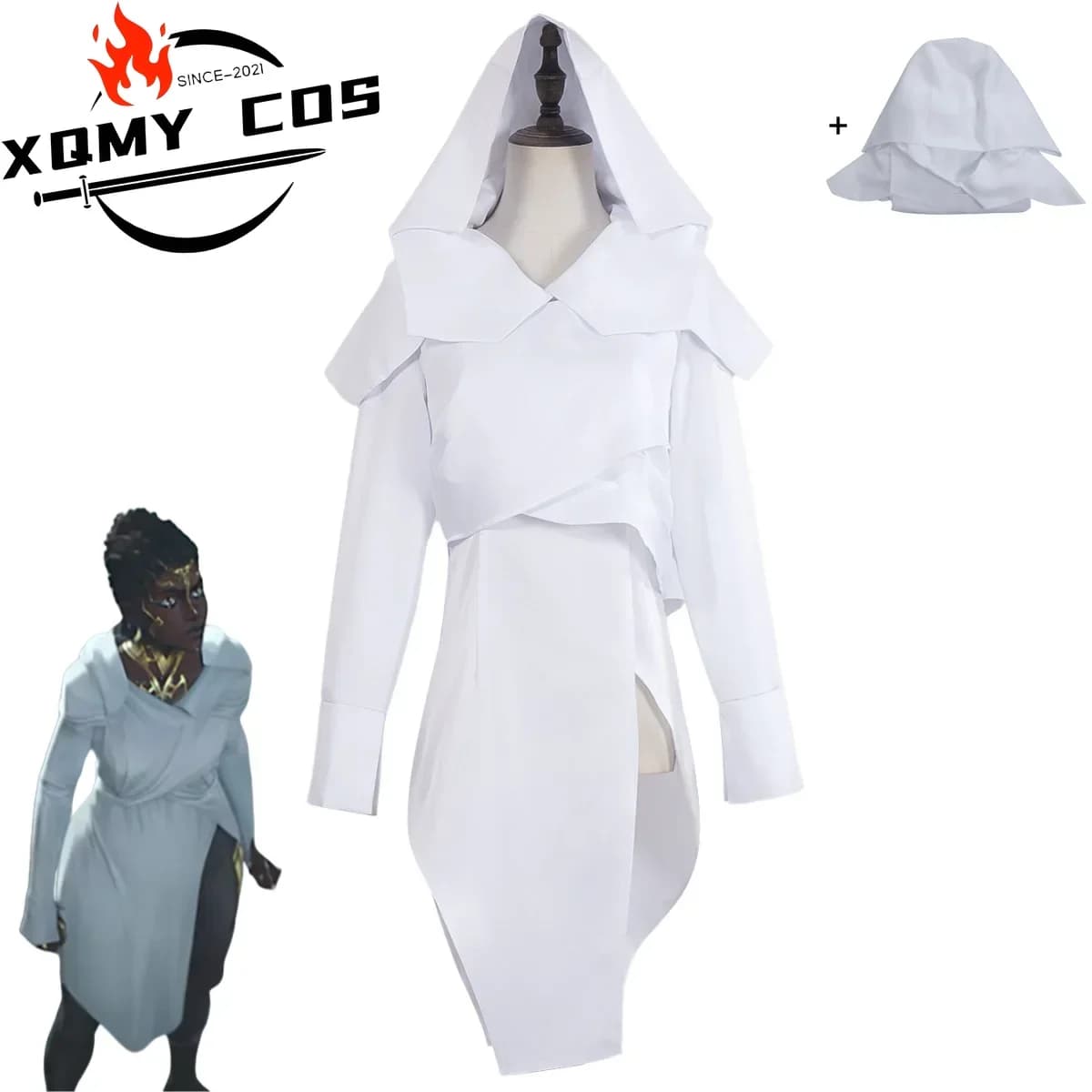 XQGame LOL Arcane Season Mel Medarda Costume Cosplay Fantasia Dress with White Split Gonna with Hood Woman Adult Sexy Carnival Dress