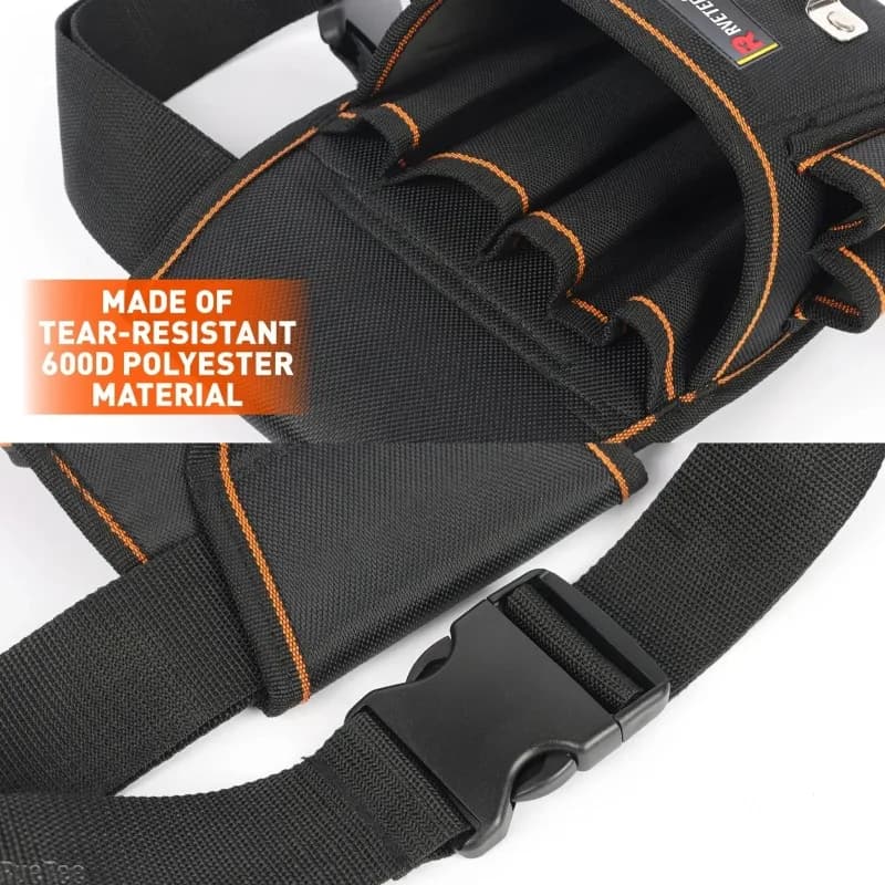 Thickened Wearable Electrician Tool Belt Pouch, 8 Pocket Slots with Tape Measure Hook, Portable Hand Tools Storage Organizer Bag