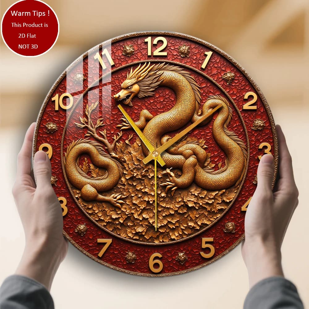 Orologio da parete in vetro temperato Design dell'orologio del drago dorato adatto per la decorazione della parete o l'esposizione da tavolo ovunque