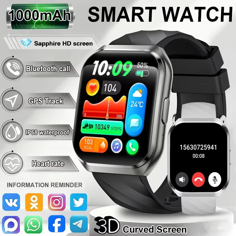 1000 mAh long life battery Waterproof Bluetooth call Full Touch Smart Watch 1.83 inch New Smartwatch for Men Woman Fitness Sport