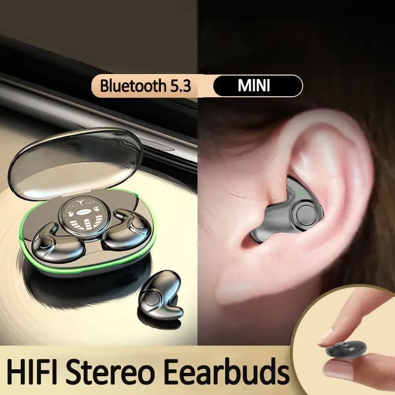 TWS Bluetooth 5.3 Auricolare wireless Cuffie per dormire invisibili Auricolari nascosti IPX5 Cuffie sportive con riduzione del rumore impermeabile
