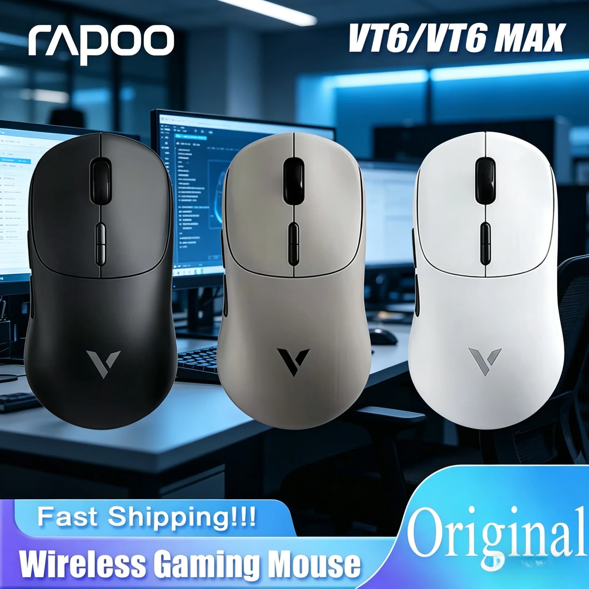 Mouse da Gaming PAW3950 Rapoo VT6 MAX per E-sports, 8000Hz Polling Rate, Wireless, Leggero ed Ergonomico per Giocatori PC