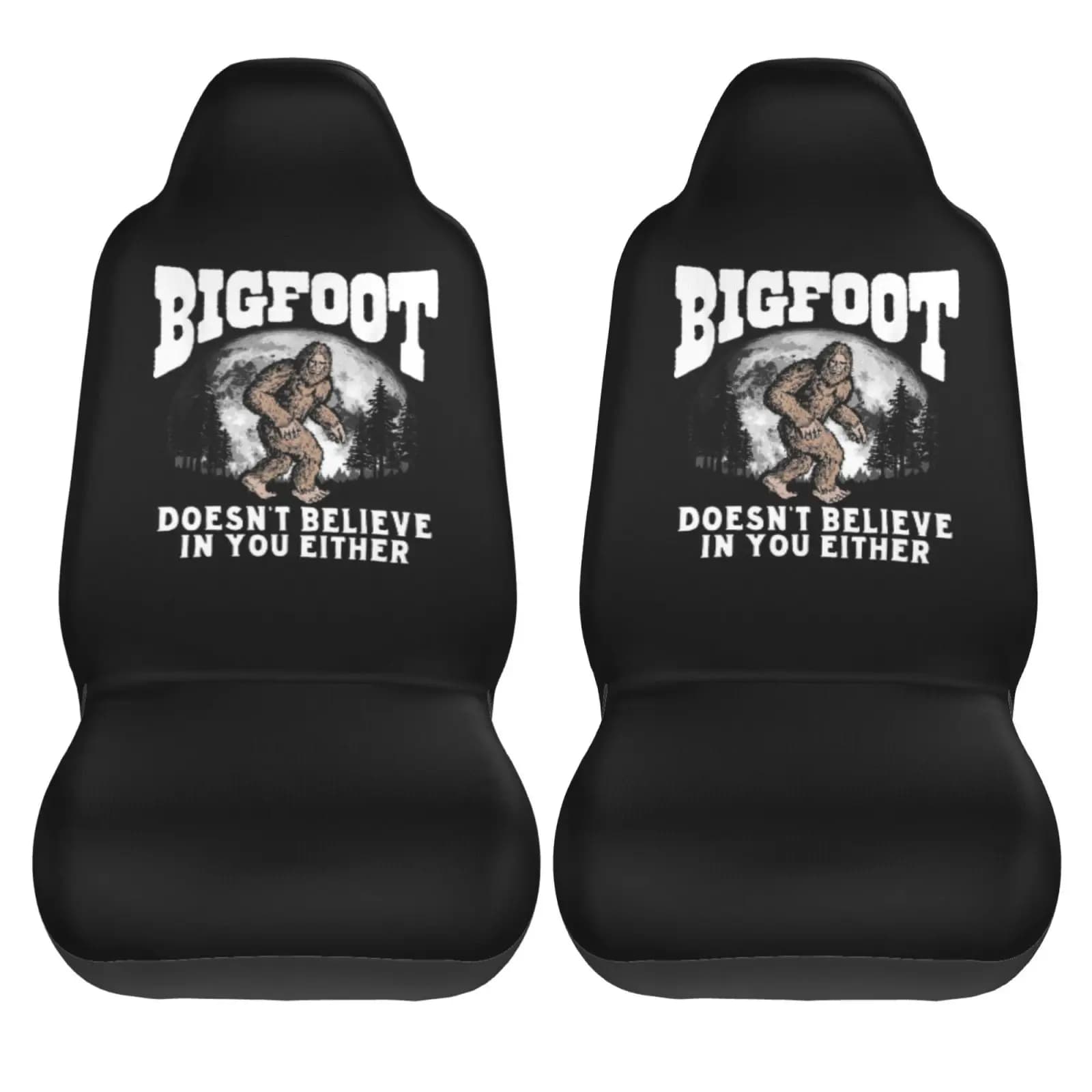 Bigfoot Saw Me But Nobody Believes Funny Sasquatch Moon Car Seat Cover 2pcs Universal Front Protector Accessories Cushion Set