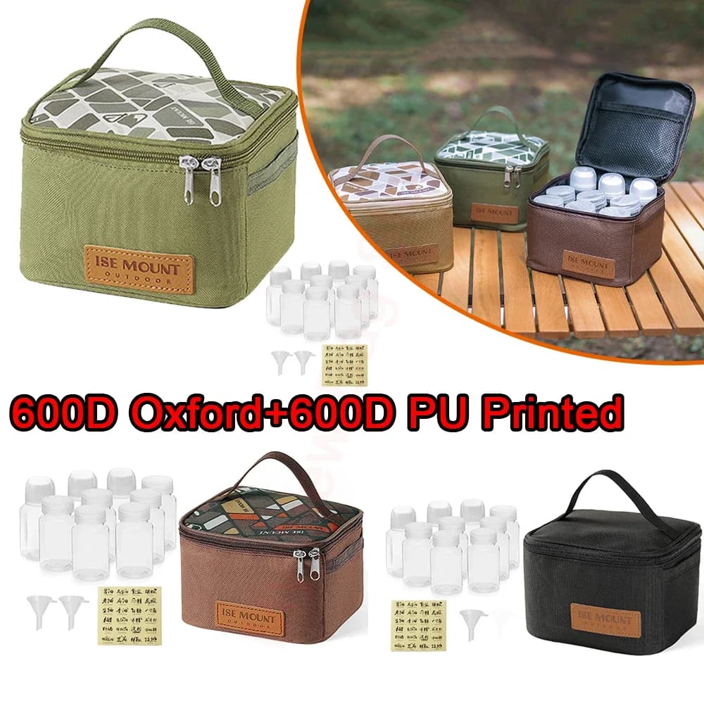Barattoli portatili per la conservazione di spezie e pepe Set Contenitori per condimenti per olio Borsa per bottiglie per campeggio all'aperto BBQ Bottiglia di liquido da 100 ml