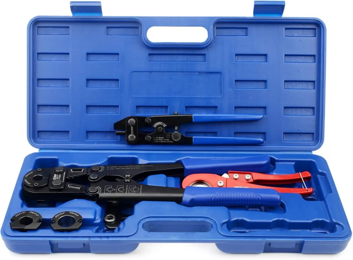 Kit di Attrezzi per Crimpatura Anelli in Rame per Tubi PEX da 3/8, 1/2, 3/4, 1 pollice con Strumento di Rimozione Gratuito, Taglierina e Calibro - Standard USA F1807