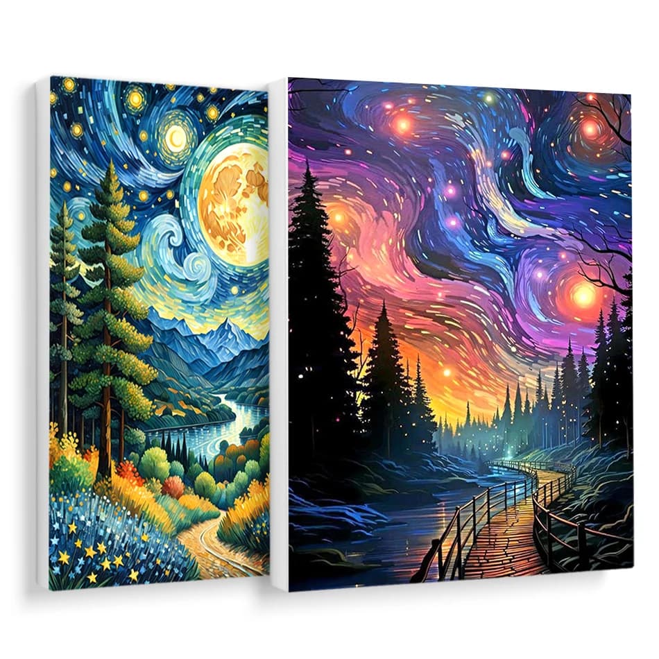 RUOPOTY- DIY oil painting with numbers, Moon Forest night scenery, for manual work, handicrafts, with frame, wall art image, digital, kit