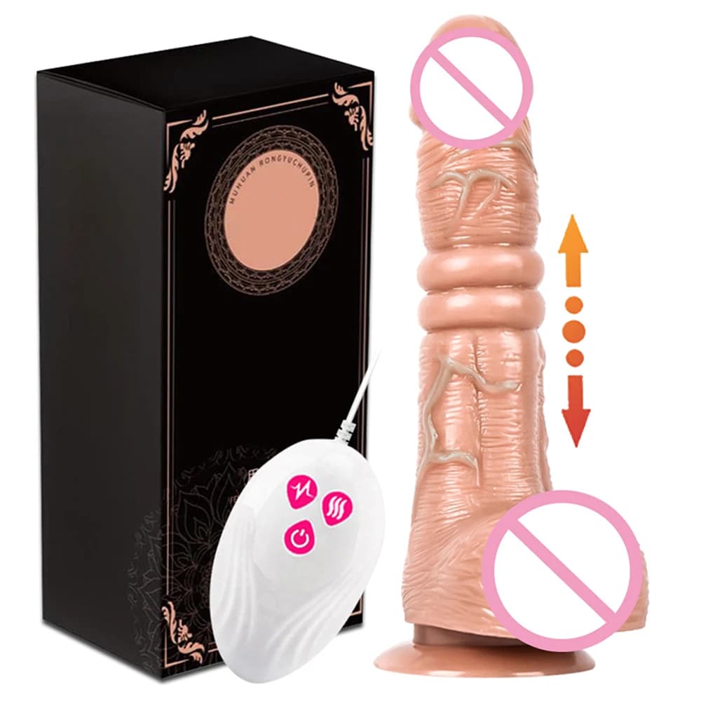 Masturbazione femminile con dildo realistico vibrante telescopico con ventosa che riscalda il pene con telecomando per le donne