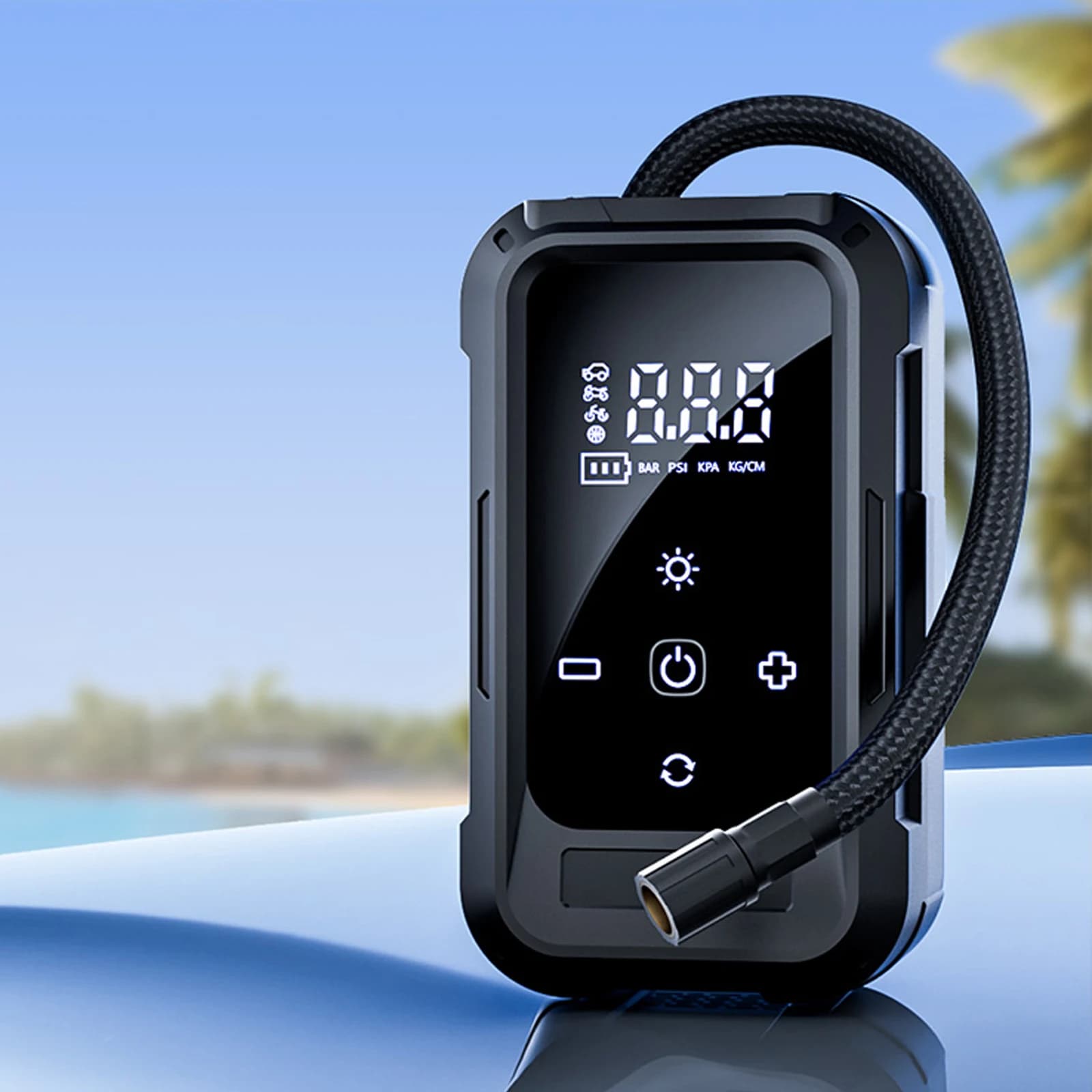 Compressore d'aria portatile Pompa per pneumatici per bici elettrica da 140 PSI con manometro digitale per palline da bicicletta per auto, moto e altro ancora