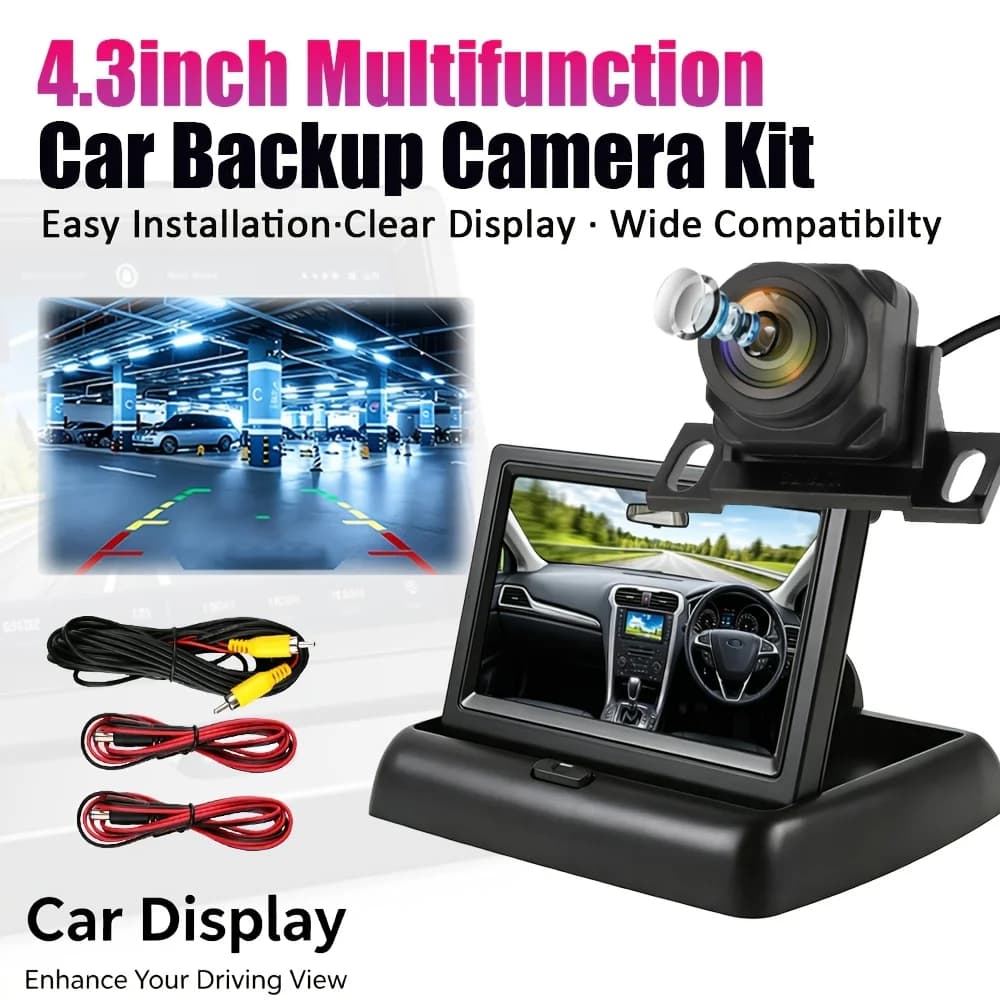 Kit Telecamera di Retromarcia per Auto da 4,3 Pollici, Include Schermo, Telecamera, Cablaggio, Compatibile con la Maggior Parte dei Modelli di Veicoli