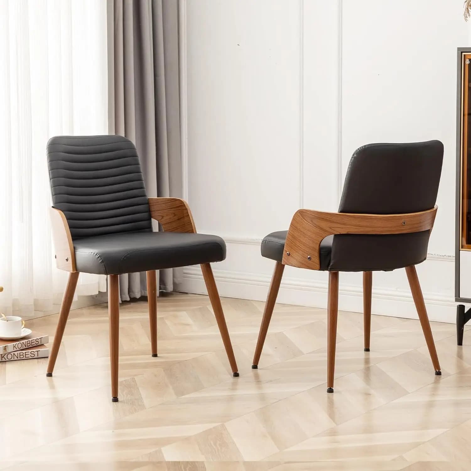 Set di 2 Sedie da Sala da Pranzo, Sedie da Cucina Stile Moderno Mid-Century, Sedie Imbottite in Ecopelle, Gambe in Metallo, Personalizzabili