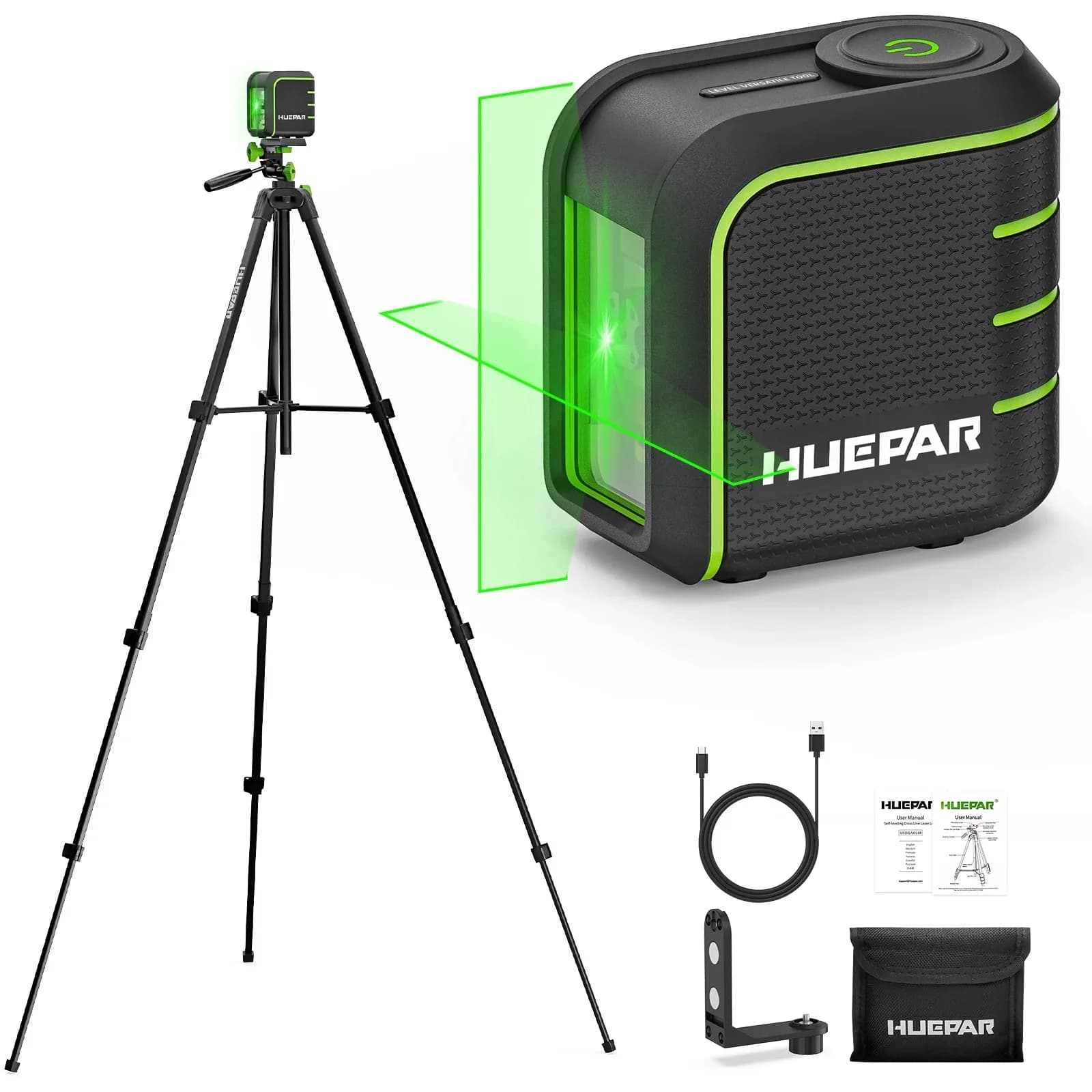 Livella Laser a Croce Osram Verde di Grado Ingegneristico ad Alta Precisione Portatile con Treppiede e Staffa Magnetica da Parete