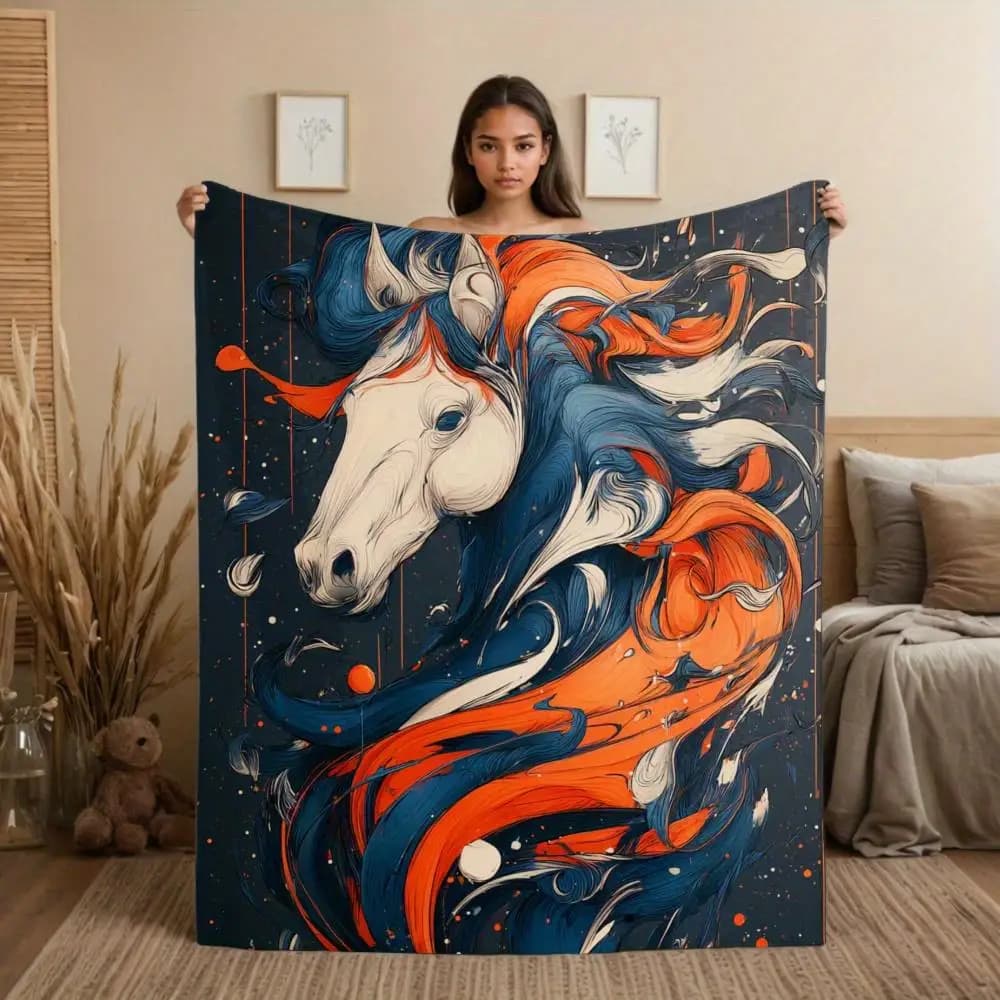 Artistic Fluidity Fast Horse Theme Flannel printed blanket suitable for all seasons suitable for living room office sofa travel