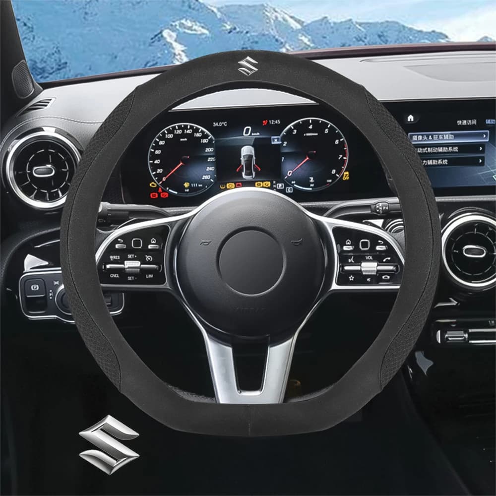 Coprivolante in pelle e fibra di carbonio con emblema auto, accessori per Suzuki Grand Swift Jimny Vitara Baleno SX4 Samurai