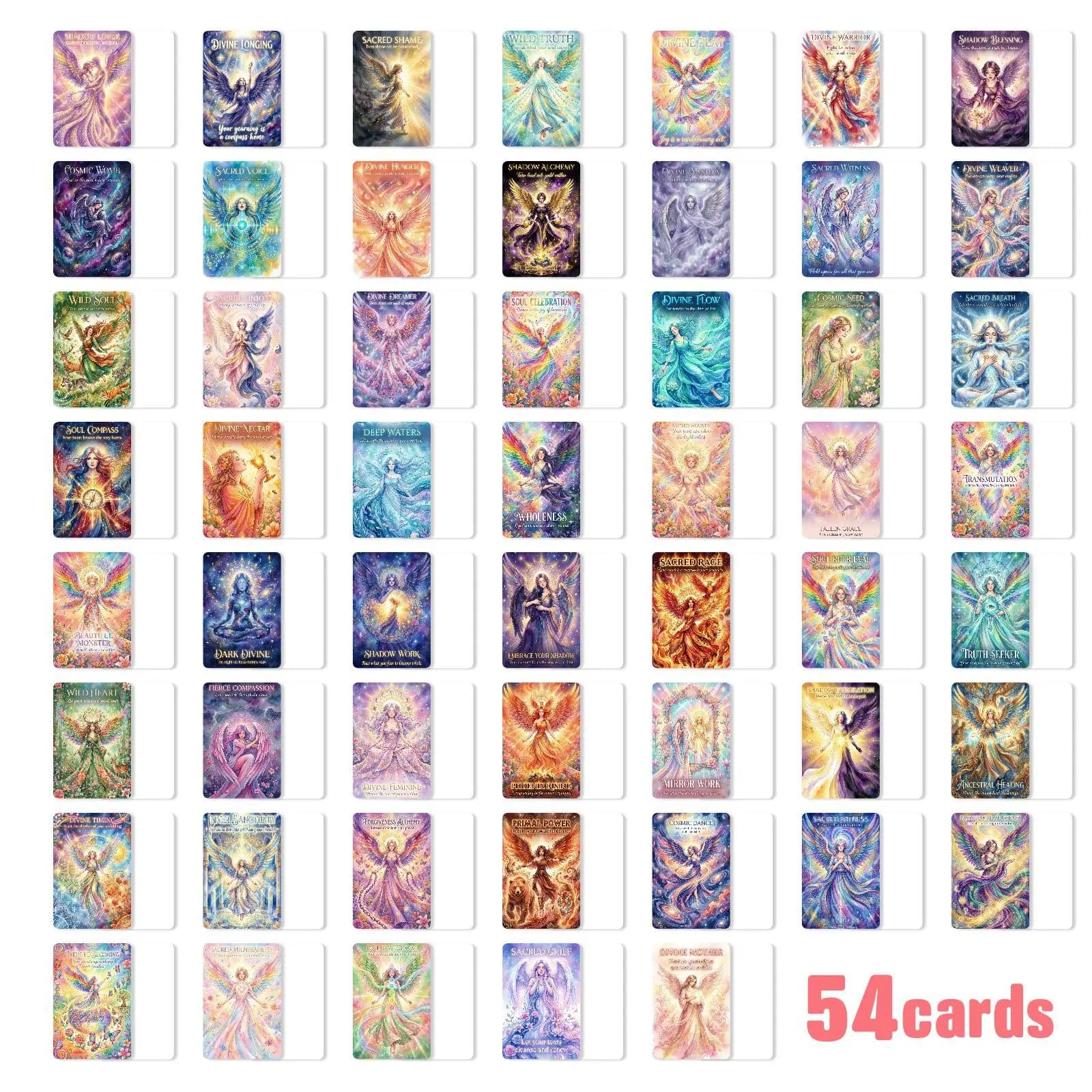 54 Carte Oracolo a Tema Angeli Mistici e Magici, Illustrazioni ad Acquerello, Testi Guida Ispirazionali per la Meditazione e l'Auto-Guarigione