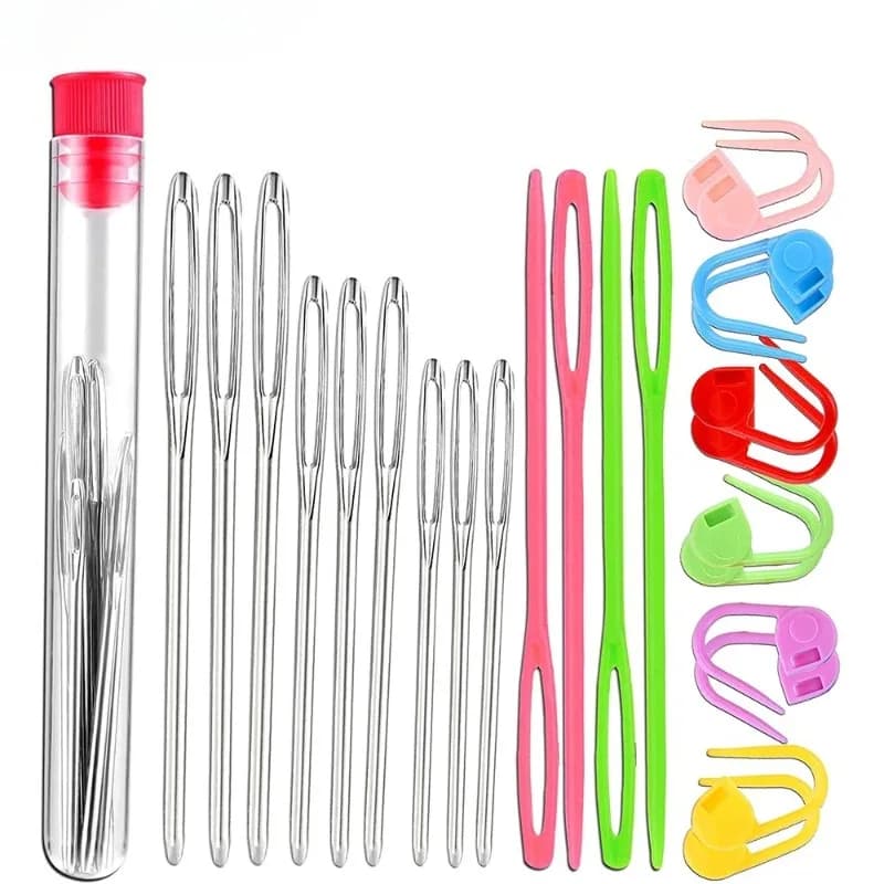 26 pezzi kit per maglieria per cucire aghi per filato smussato con occhi grandi e aghi per tessitura in plastica e strumenti per marcatori per punto contatore con bloccaggio all'uncinetto
