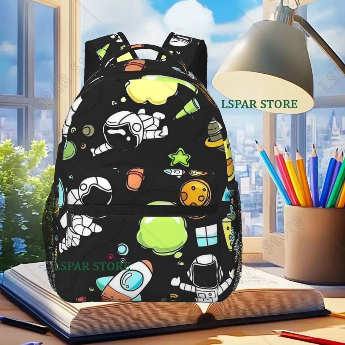 Zaino con motivo astronauti che cavalcano una razzo-monstruosa, borsa per libri per studenti, ragazzi e ragazze, borsa da scuola per bambini, borse a tracolla per laptop per uomini e donne
