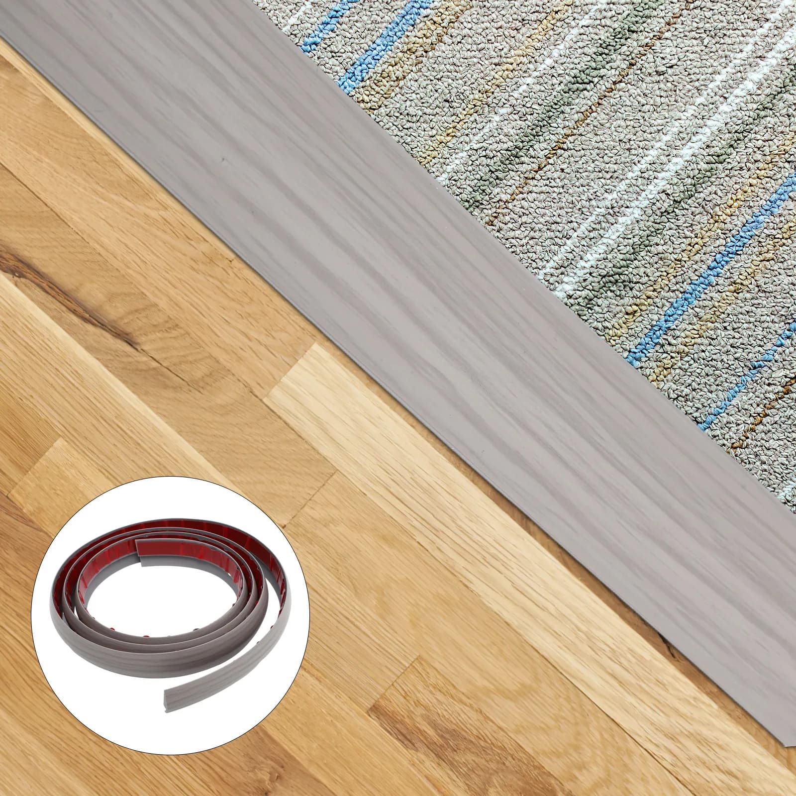 Striscia di Transizione Autoadesiva da 2M per Passaggio da Moquette a Piastrelle, Profilo in PVC per Soglie, Bordi per Porte, Pavimenti, Tappeti e Piastrelle