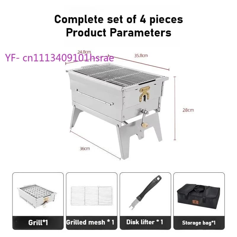 Mini Griglia BBQ Pieghevole in Acciaio Inox, Fornello Portatile da Campeggio con Griglia Multifunzione