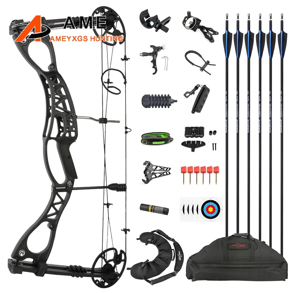 M126 Compound Bow and Carbon Arrows Set 0-70lbs Archery Pulley Bow IBO 320 FPS Outdoor Shooting Hunting Target Bow Kit
