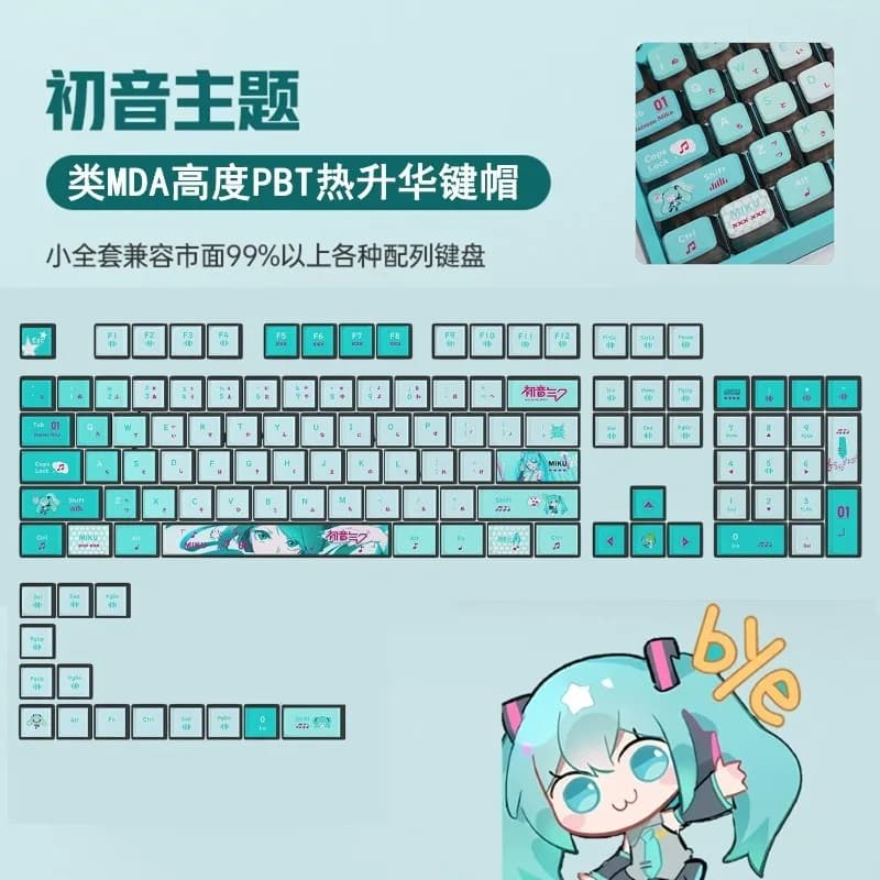 Keycap Traslucido Hatsune Miku per Tastiera Meccanica, PBT con Sublimazione, Adattabile ad Asse Magnetico e Asse Incrociato