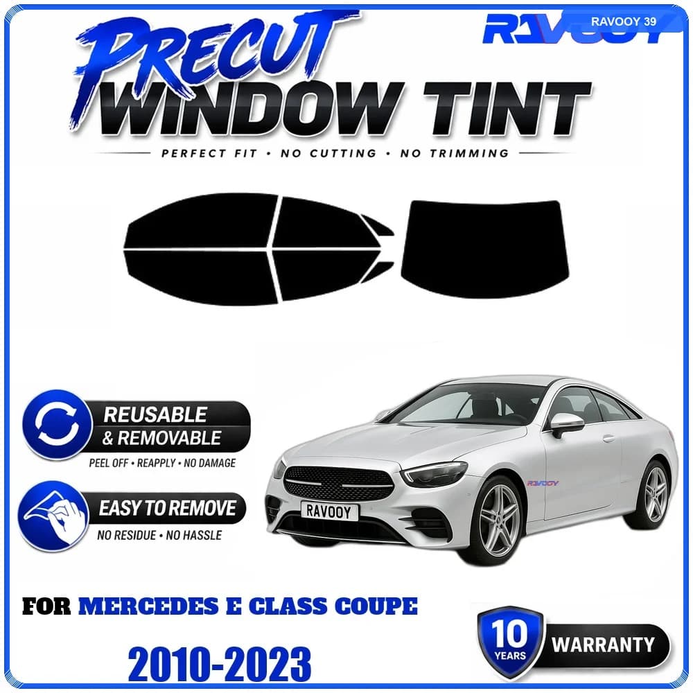 RAVOOY Precut Window Tint, Reusable Removable EPU Film, Custom Fit for Mercedes E Class Coupe 2010-2023, UV Heat Protection