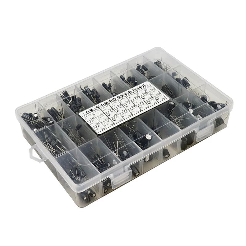 500 Pz/lotto 0.1UF-1000UF 24 Valori Condensatori Elettrolitici In Alluminio 10-50 V mix condensatore Elettrolitico kit Assortiti e scatola di immagazzinaggio