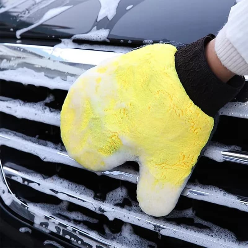 Guanto per Lavaggio Auto MOBIDEA, Spazzola in Microfibra a Doppia Faccia, Guanto in Pile Corallo per Pulizia e Lucidatura Auto
