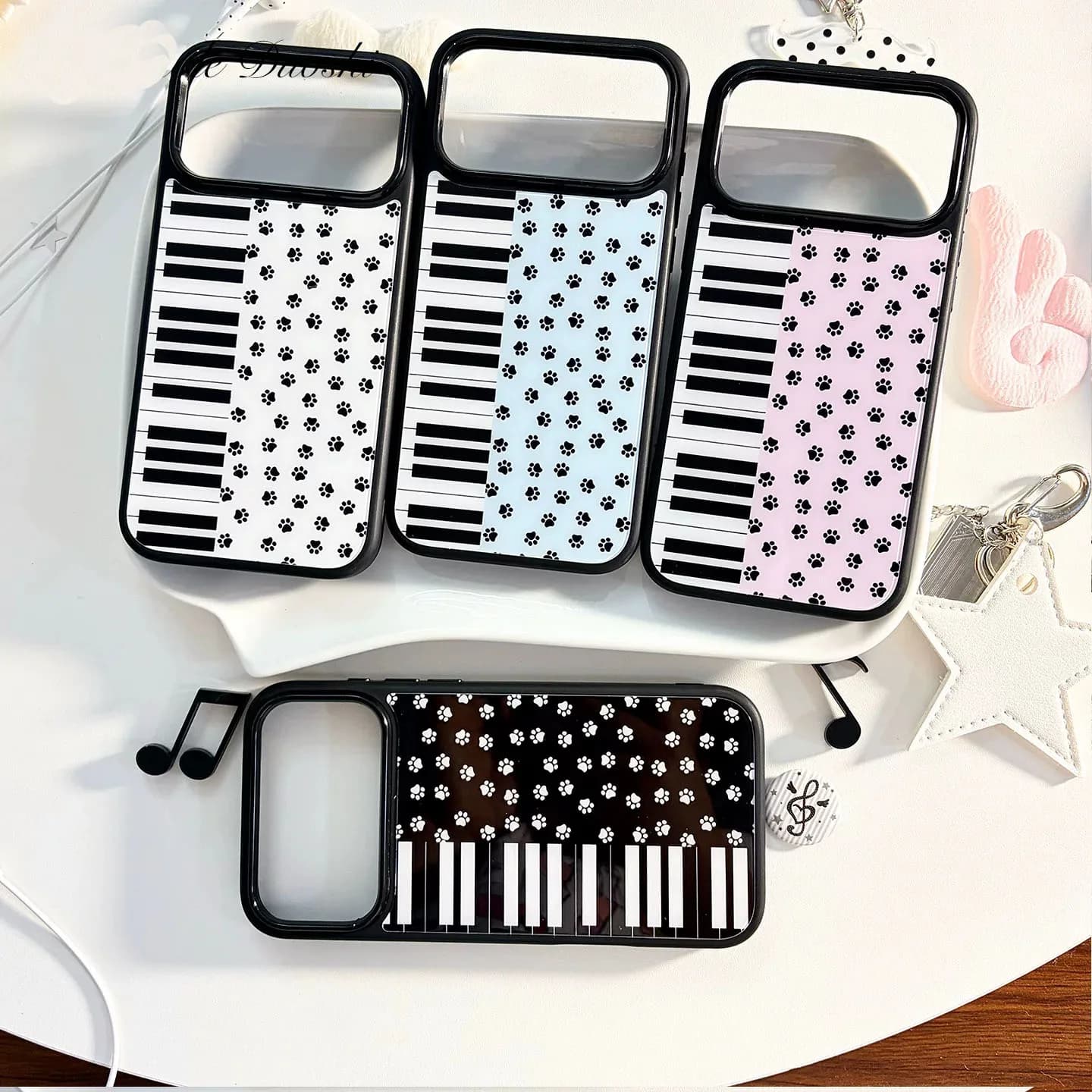 Korean ins Full Screen Dog Claw Cat Piano Keys Phone Case For iPhone 17 16 15 14 13 12 11 Pro MAX 17air 16e XR XS 7 8 Plus Cover