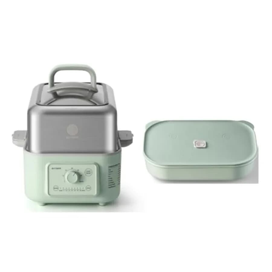 BUYDEEM G52 Vaporiera Elettrica da 5,3 Quarti con Contenitore in Ceramica CT3008 da 35 oz, Verde Accogliente