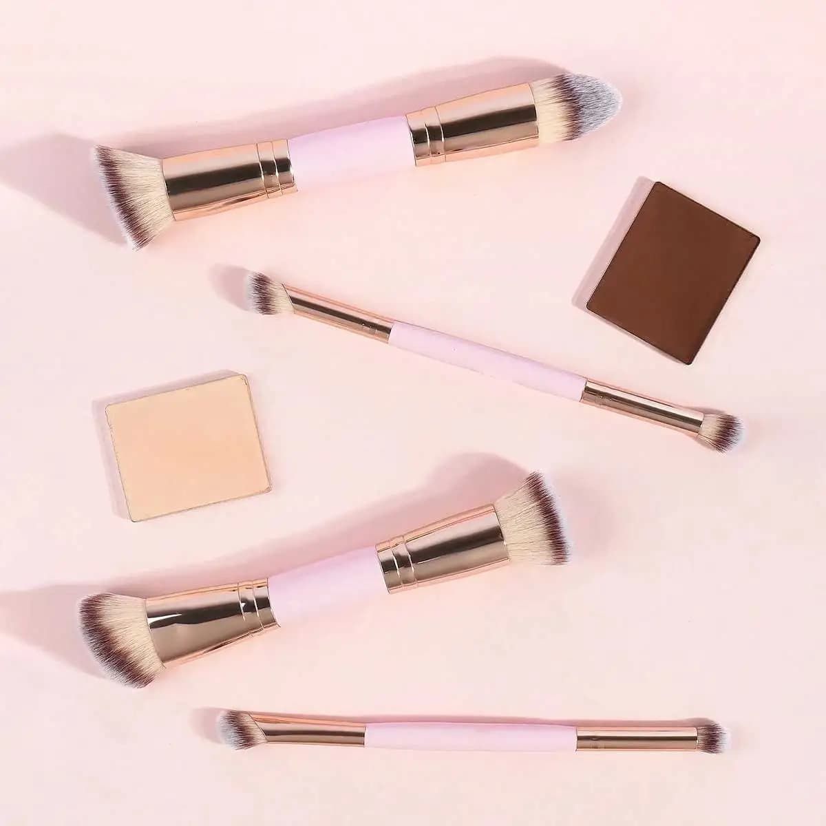 Set di 4 pennelli da trucco base con scatola, pennelli a doppia punta per fondotinta/polvere/blush/ombretto, ideali per principianti e viaggi