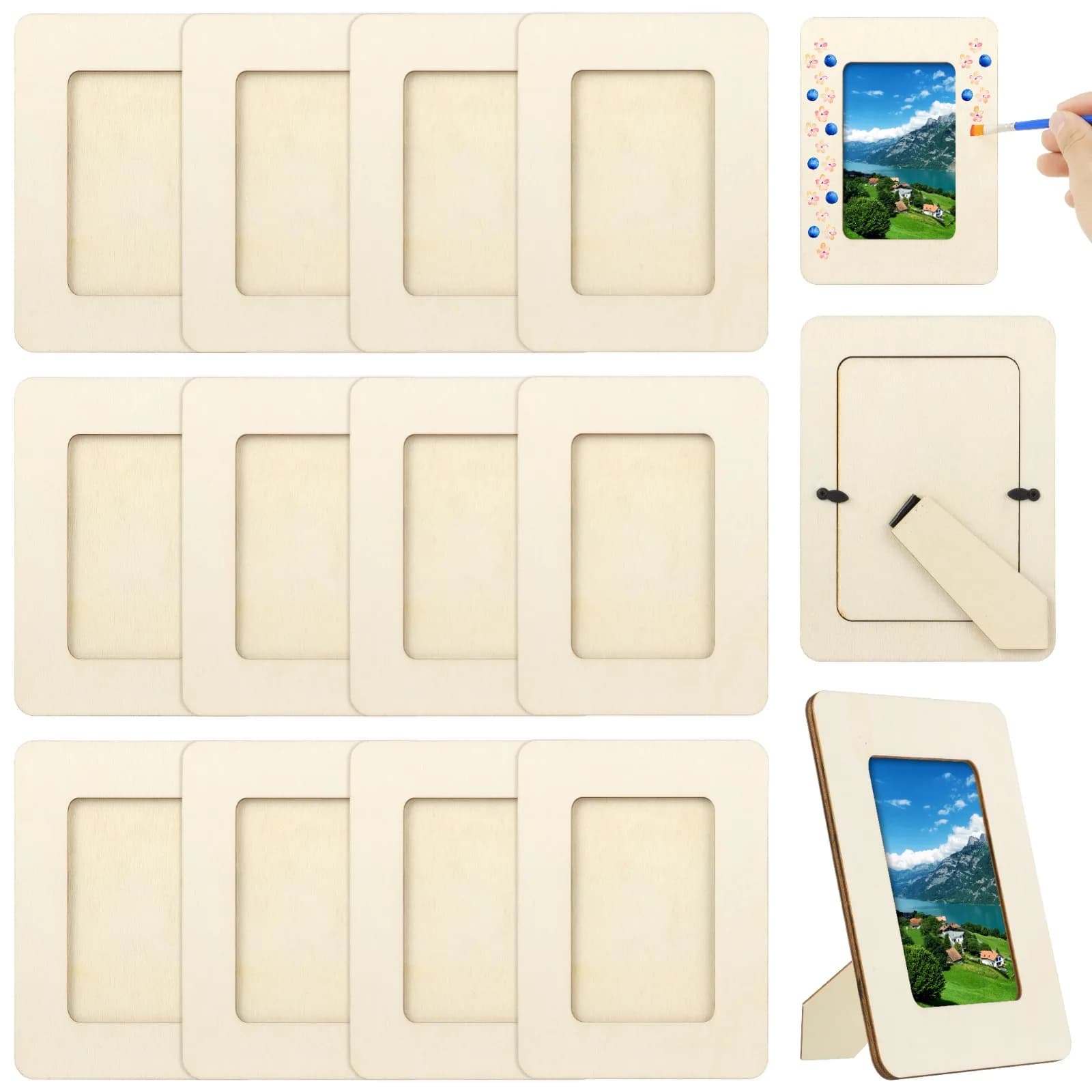 12 pz/set Cornici per foto in legno non finite Cornici artigianali Set Cornice verniciabile per progetti fai da te Artigianato scolastico Decorazione della casa
