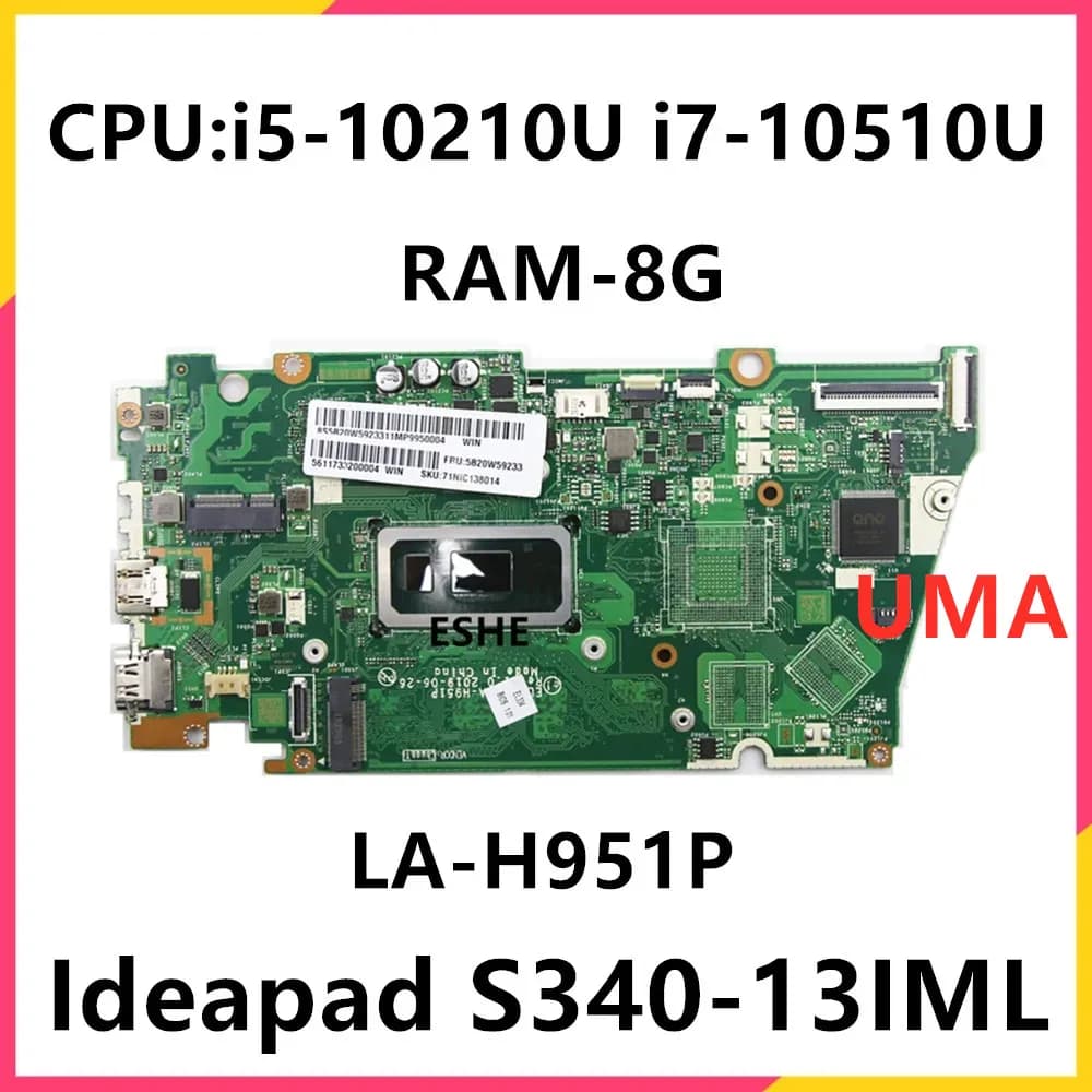 Per Lenovo ideapad S340-13IML Scheda Madre Del Computer Portatile Con CPU I5-10210U I7-10510U RAM 8G DDR4 5B20W59234 EL334 LA-H951P Scheda Madre
