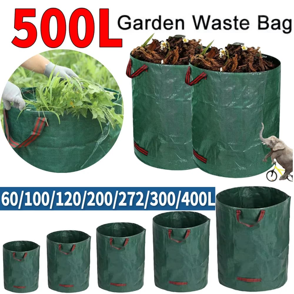 Portable Leaf Grass Container Large Capacity Reusable Trash Storage Container Waterproof PP Woven Bag 100/200/300/400/500L