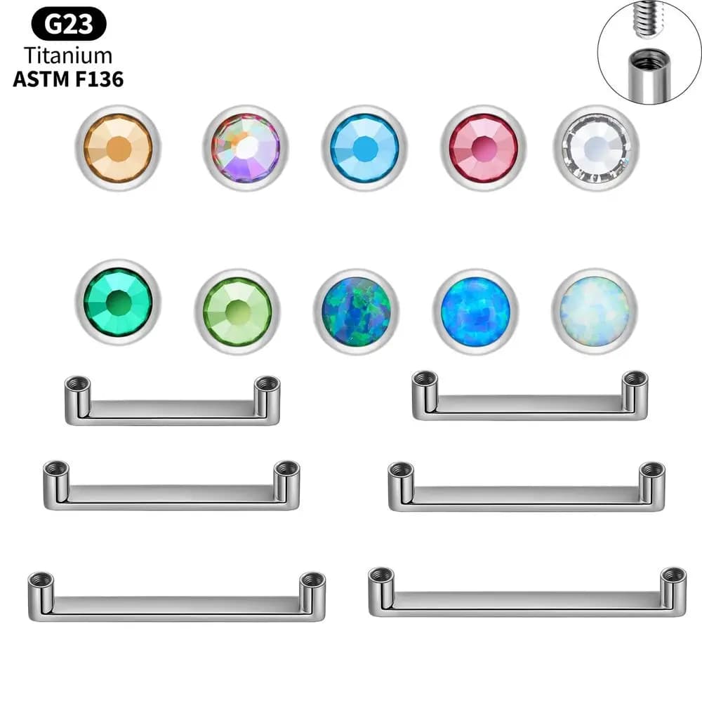 Piercing Dermale in Titanio ASTM F136 con Base Rotonda CZ, Impianto Cutaneo 16G 1.2mm, Gioielli per il Corpo, Lotto all'Ingrosso