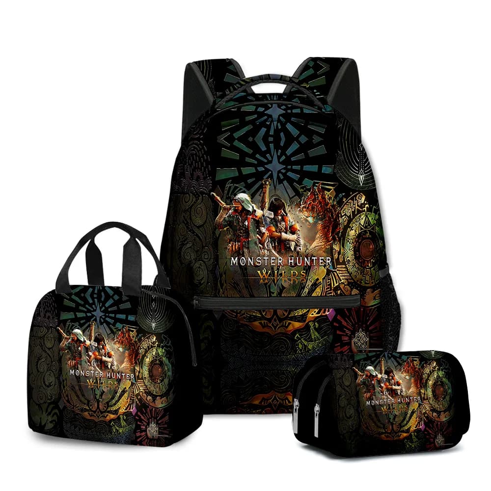 Luxury Youthful Harajuku Monster Wilds 3D Print 3pcs/Set Student Travel bags Laptop Daypack Backpack Lunch Bag Pencil Case