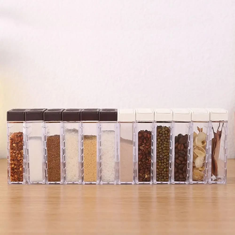 6 Pz/set 6-in-1 Contenitore di Spezie Set di Plastica Doppia Apertura Copertura Bottiglia di Condimento con Vassoio con Coperchio Scatola di Immagazzinaggio Condimenti BBQ