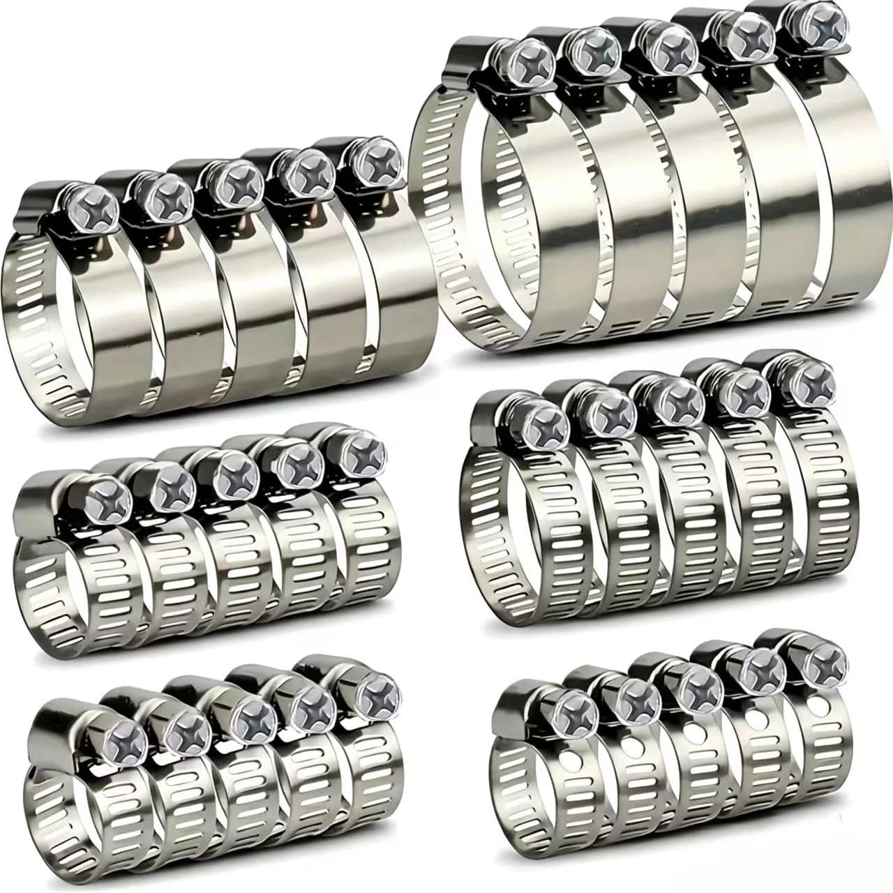 hose clamps worm gear hose clamps, 5 sizes of hose clamps for water pipes, gas pipes, silicone hoses