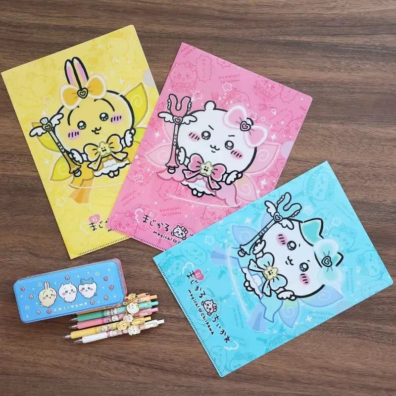 Cartoon Kawaii L-shaped A4 File Folder Students Storage Bags Packets for Study Materials High Quality Clear Pattern New Chiikawa