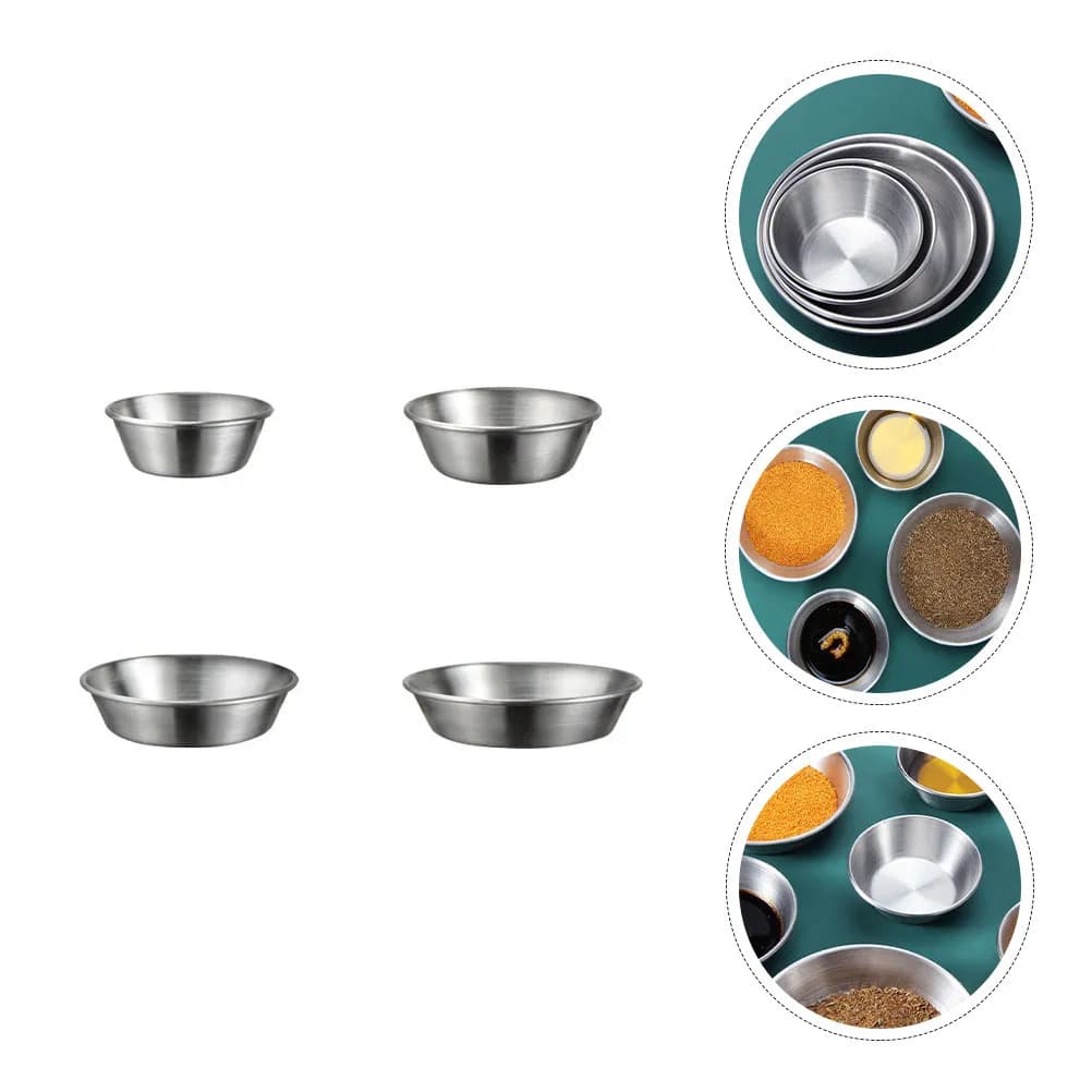 Set di 4 Ciotole per Salse in Acciaio Inox, Contenitori Premium Antiruggine per Salsa di Soia, Aceto, Sale, Zucchero, Spezie, BBQ, Picnic