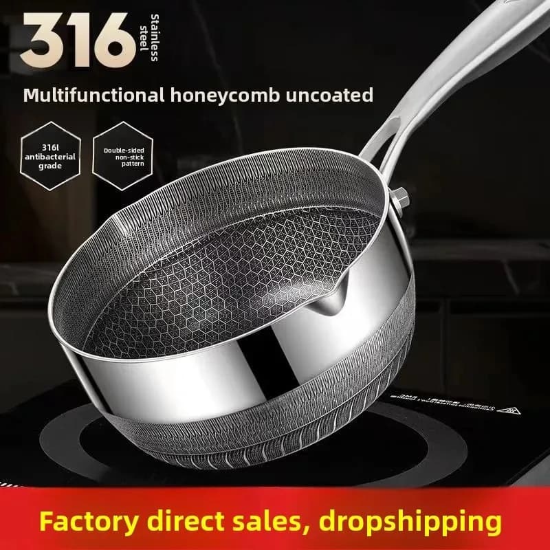 316 Stainless Steel Snow Flat Pot Baby Food Pot Household Non Stick Pot Multifunctional Milk Pot Small Stir Fry Pot