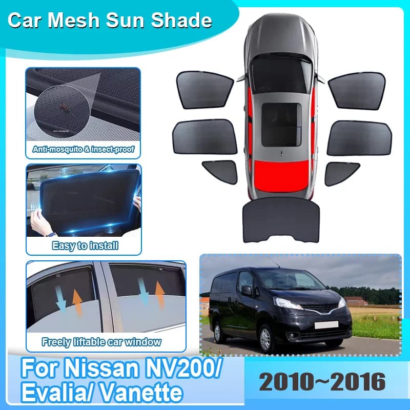 Car Window Sunshade For Nissan NV200 Evalia Vanette 2010-2016 Visor Mesh UV Protection Windshield Frame Curtain Auto Accessories