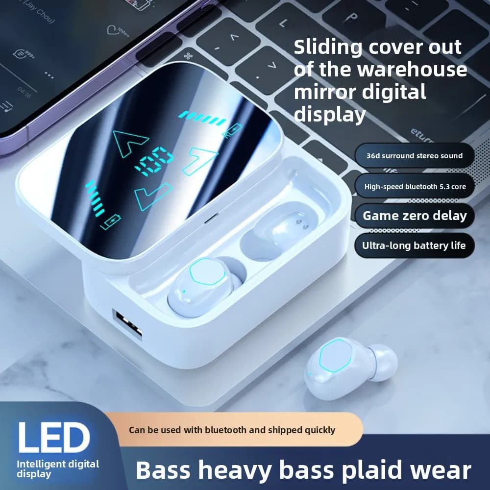 Wireless Bluetooth Earphone HIFI Stereo Sound ENC Headphones Power Display Earbuds For iPhone Samsung Sport Headsets