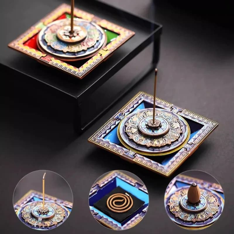 Bruciatore di Incenso Tibetano, Porta Bastoncini di Incenso, Fornello per Aromi, Ornamento per Sala Buddista, Bruciatore per Fragranze Rilassanti per Yoga e Meditazione